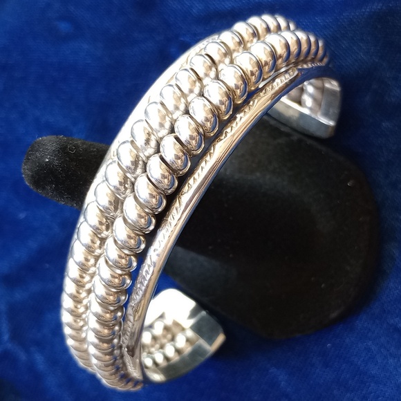 Sterling Jewelry - Sterling Silver Twisted Double Coil Cuff Bracelet Stamped Sterling